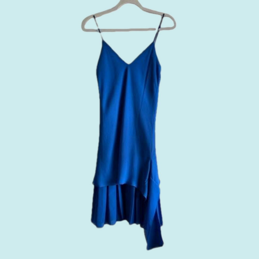 Vintage Algo-Ettes royal blue mid length pleated dress polyester
